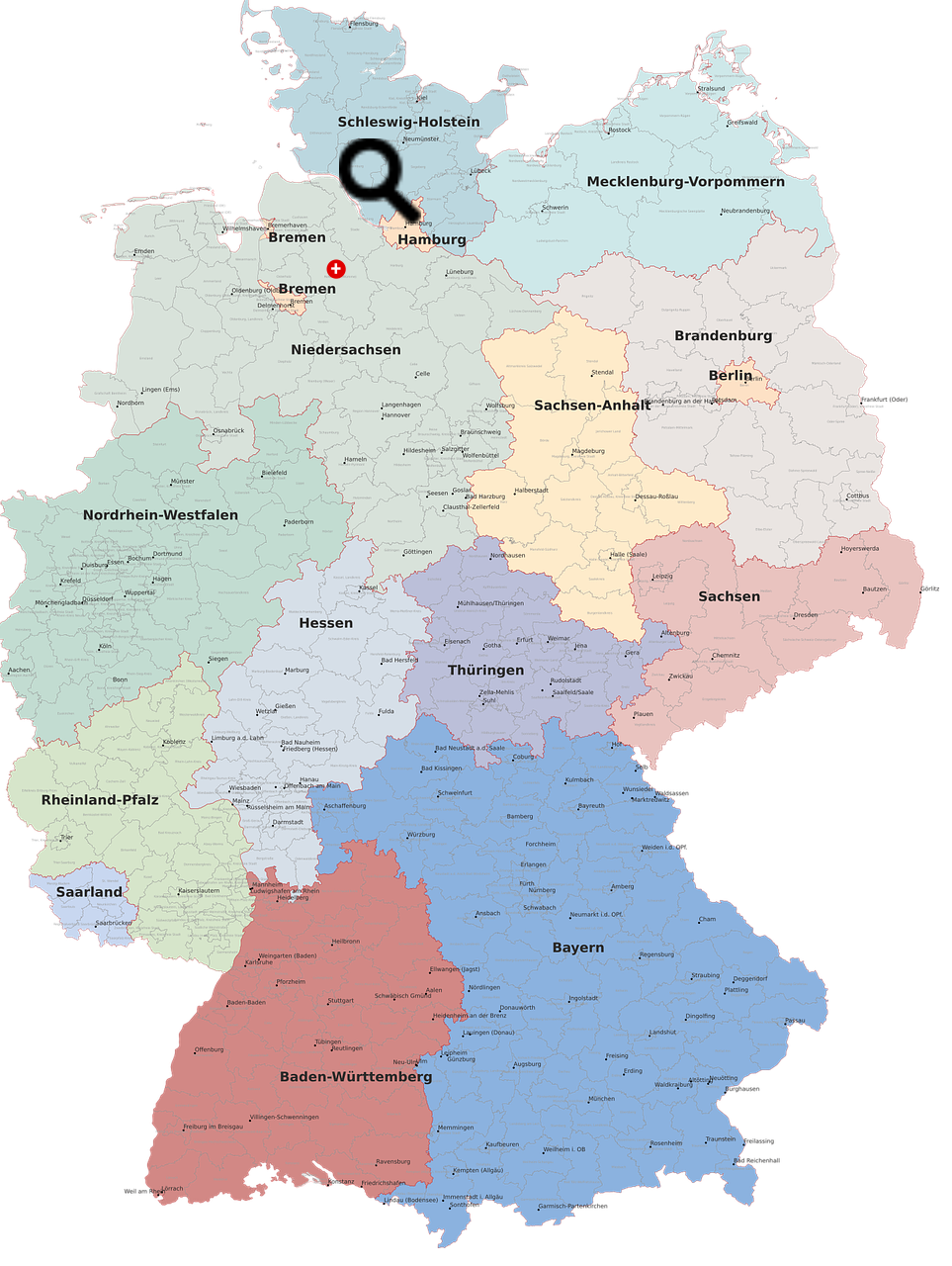 Deutschlandkarte von Niedesachsen, die zum Hotel Haus Biederstaedt  führt